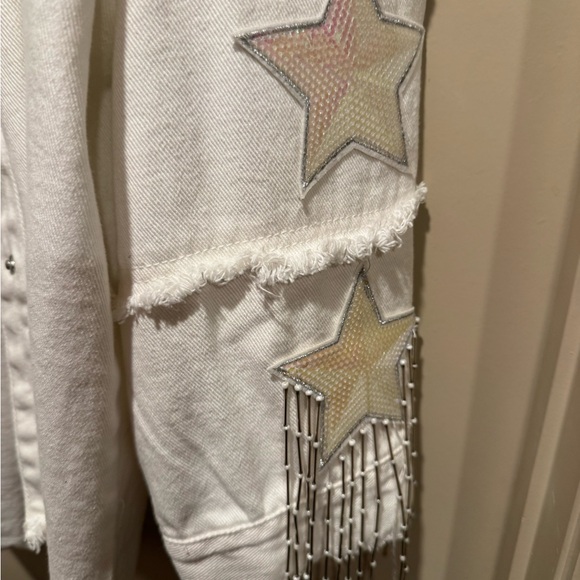 Fantastic Fawn White Frayed Jacket with Star Accents - L - Picture 4 of 6
